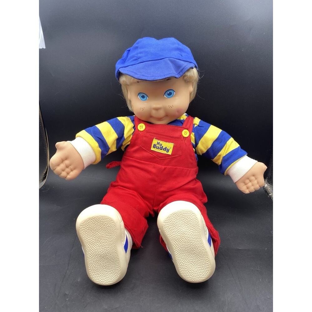 Vintage My Buddy Doll 1986 Playskool Boy Blonde Blue Eyes Red Overalls